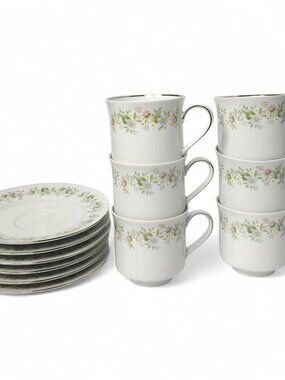 RARE Johann Haviland Forever Spring Cups Saucers Bavaria Germany Floral Silver